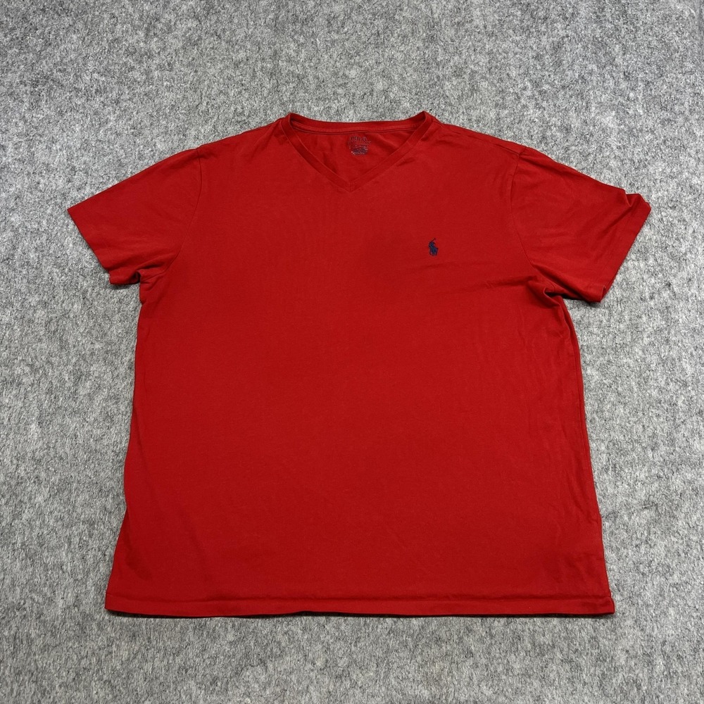 Polo Ralph Lauren Shirt Mens L Red V Neck Pony Short Sleeve Cotton Casual Tee